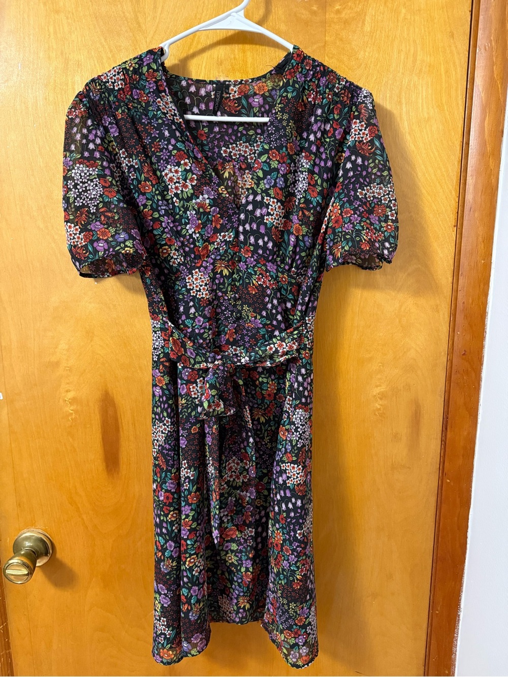 Topshop Black Floral Mini Dress with Puff Sleeves